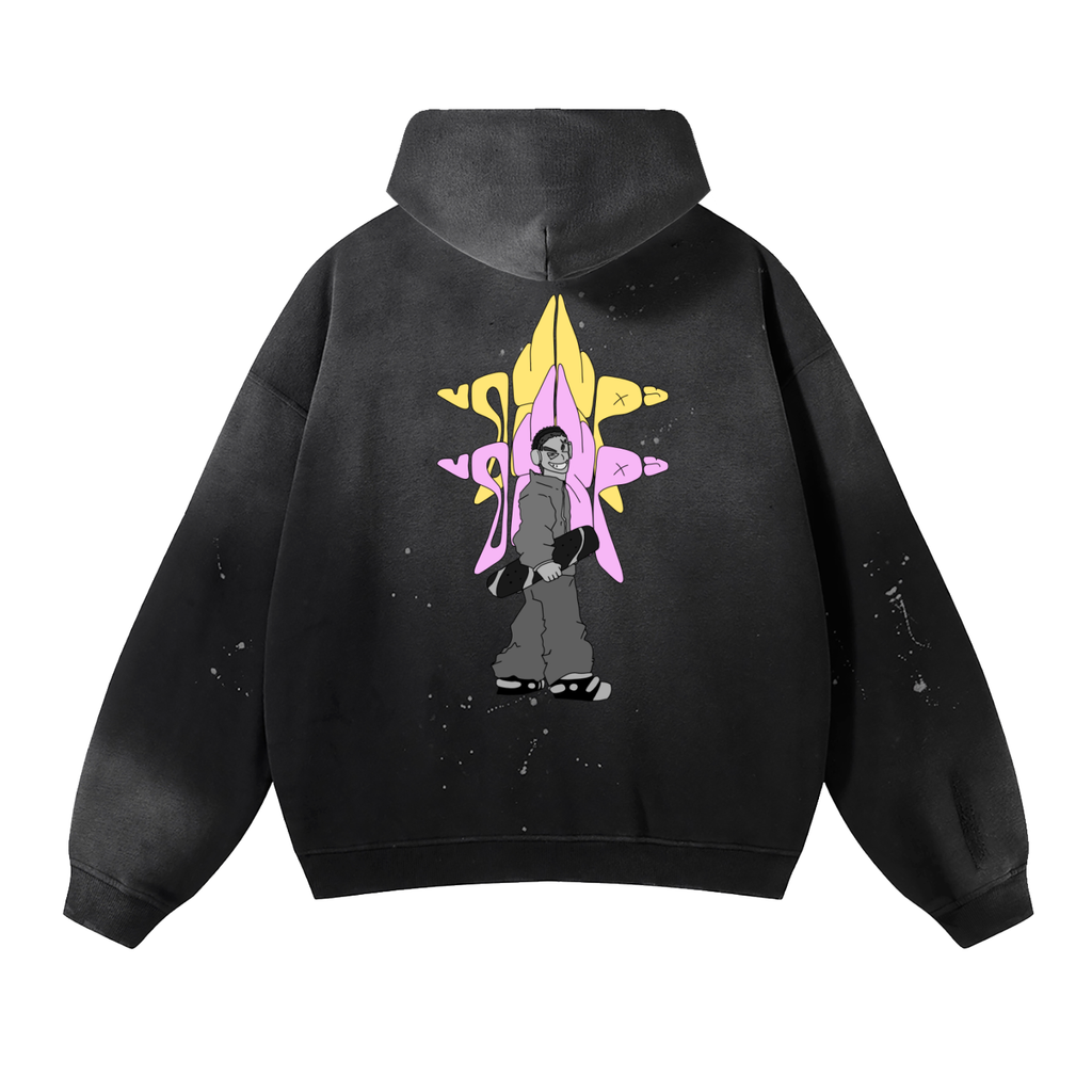 Vintage Washed Frayed Fleece Hoodie