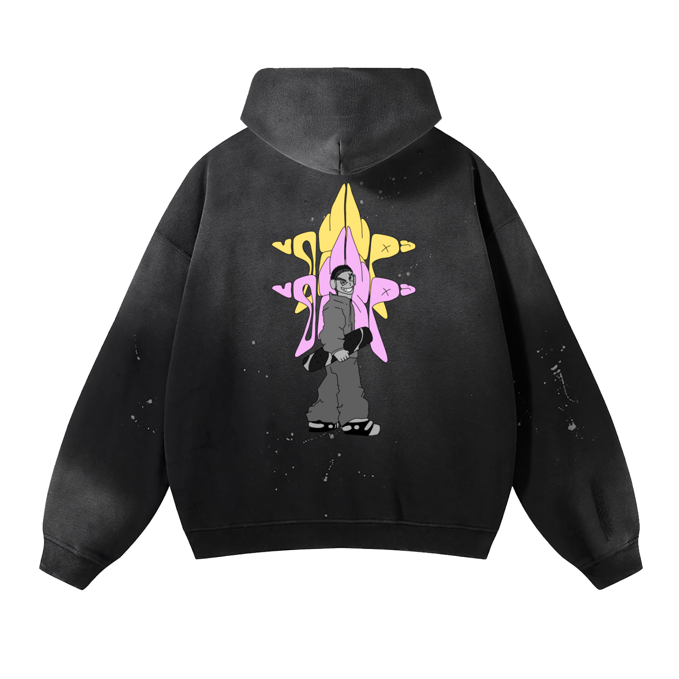 Vintage Washed Frayed Fleece Hoodie