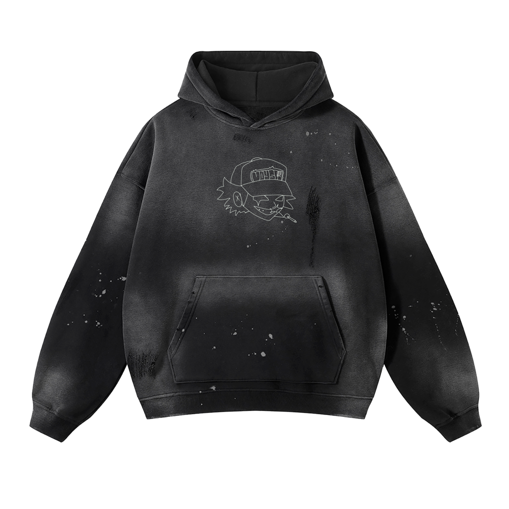 Vintage Washed Frayed Fleece Hoodie