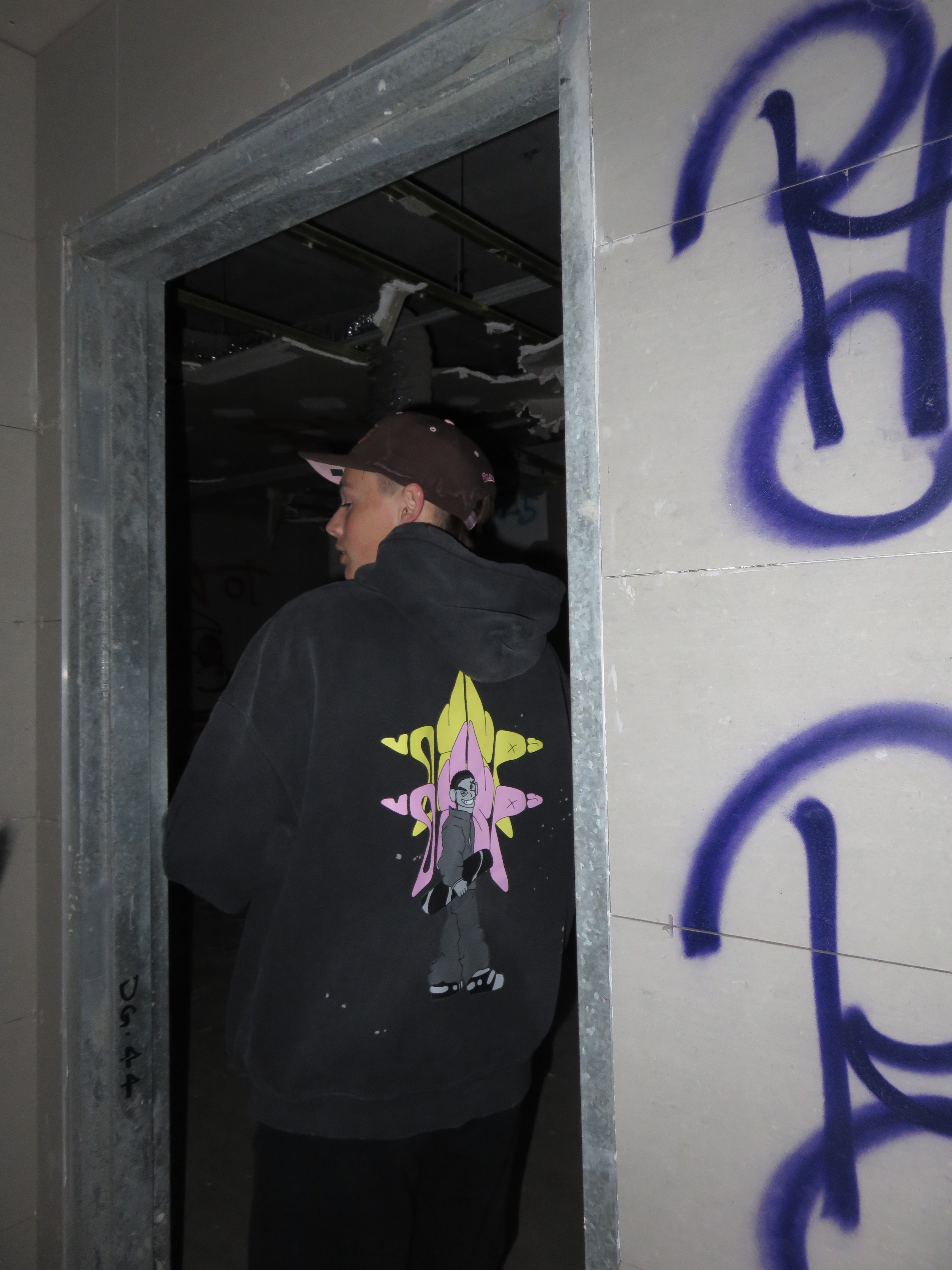 Vintage Washed Frayed Fleece Hoodie