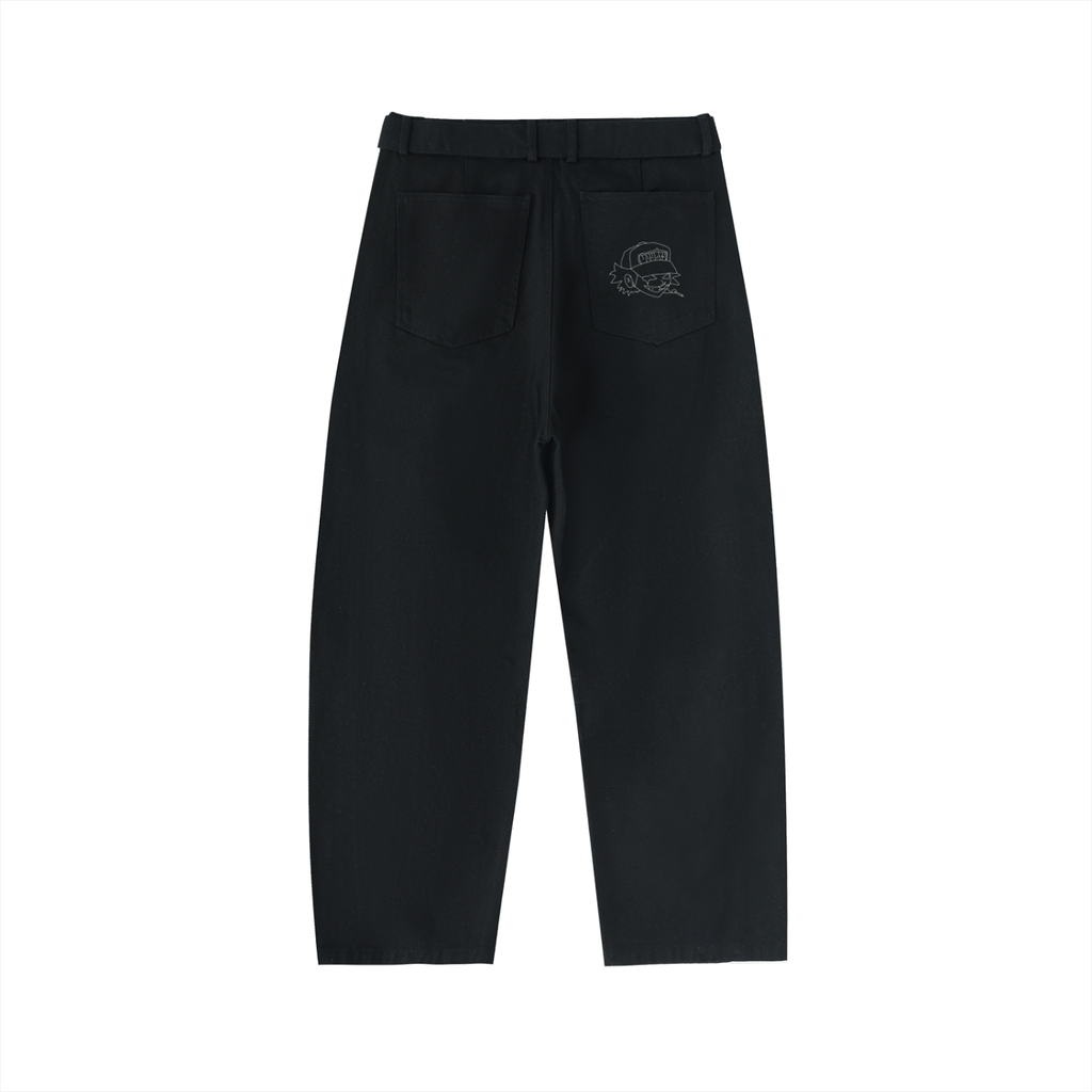 Twisted-Seam Belted Curved-Blade Pants