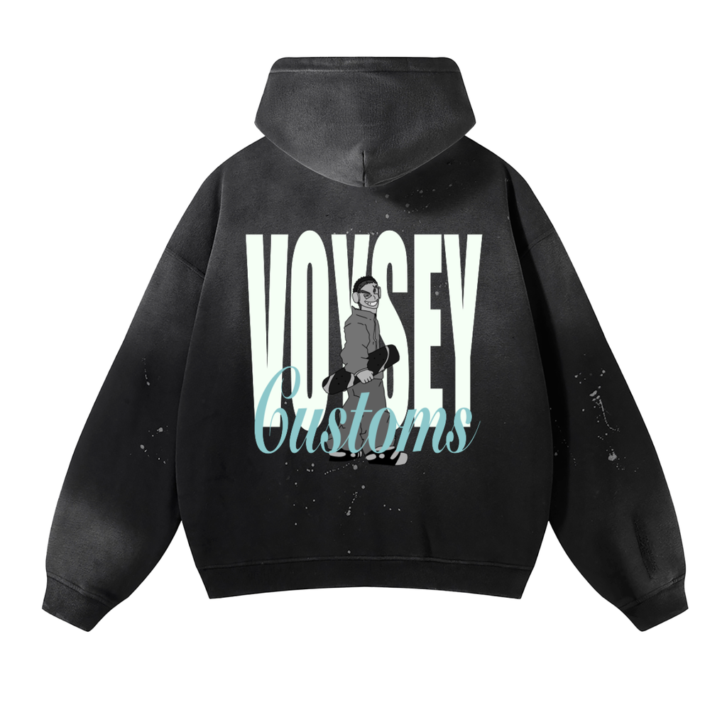 Vintage Washed Frayed Fleece Hoodie