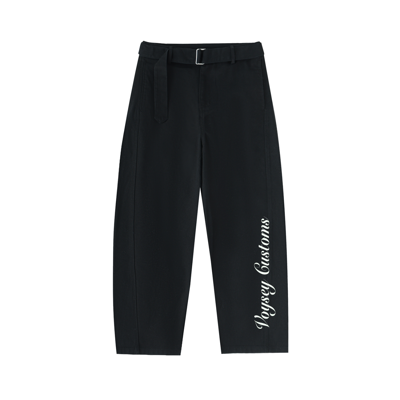 Twisted-Seam Belted Curved-Blade Pants