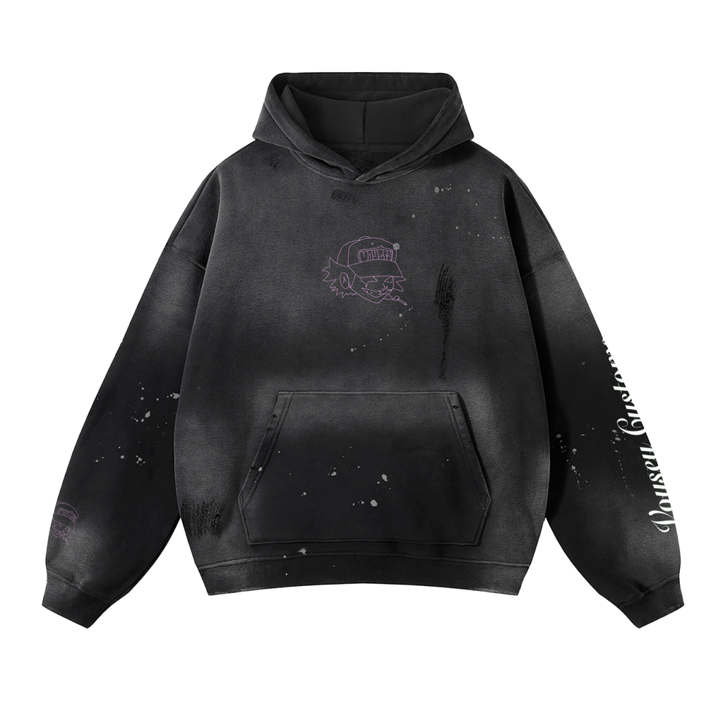 Vintage Washed Frayed Fleece Hoodie
