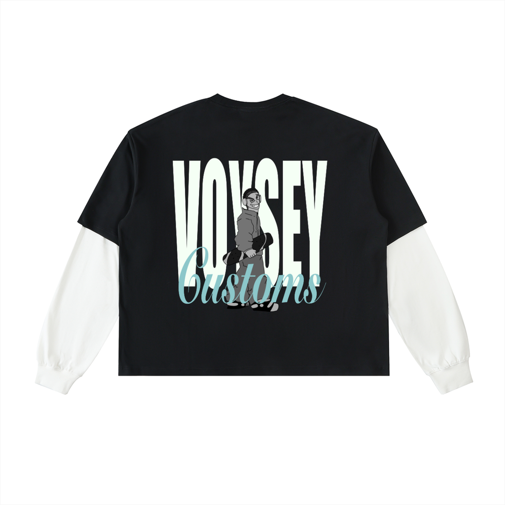 Layered Contrast Sleeve Cotton T-Shirt